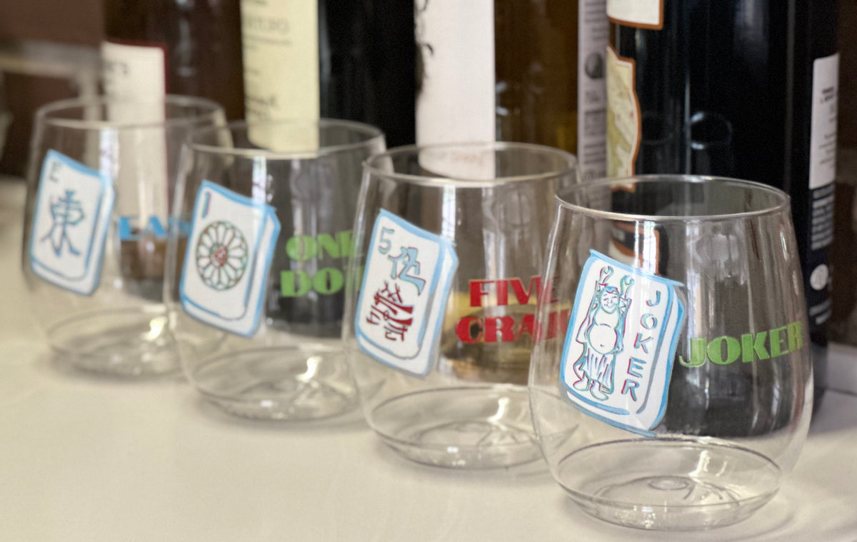 Series 2 - Mah Jongg Themed Set of Four Tile Stemless Wine Cups - Recycled Plastic Drinkware