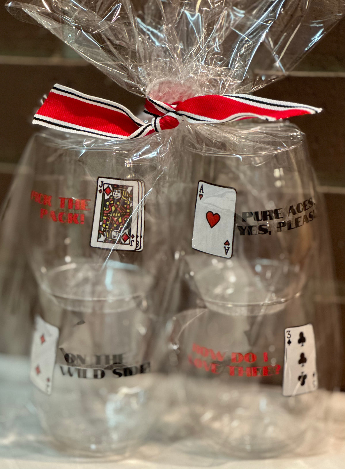 Canasta Themed Set of Four Tile Stemless Wine Cups - Recycled Plastic Drinkware