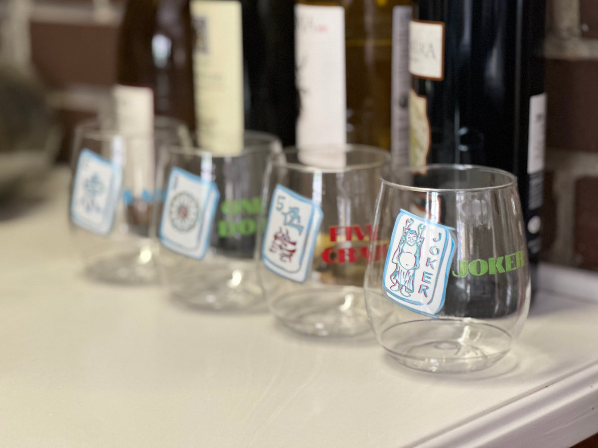 Series 2 - Mah Jongg Themed Set of Four Tile Stemless Wine Cups - Recycled Plastic Drinkware