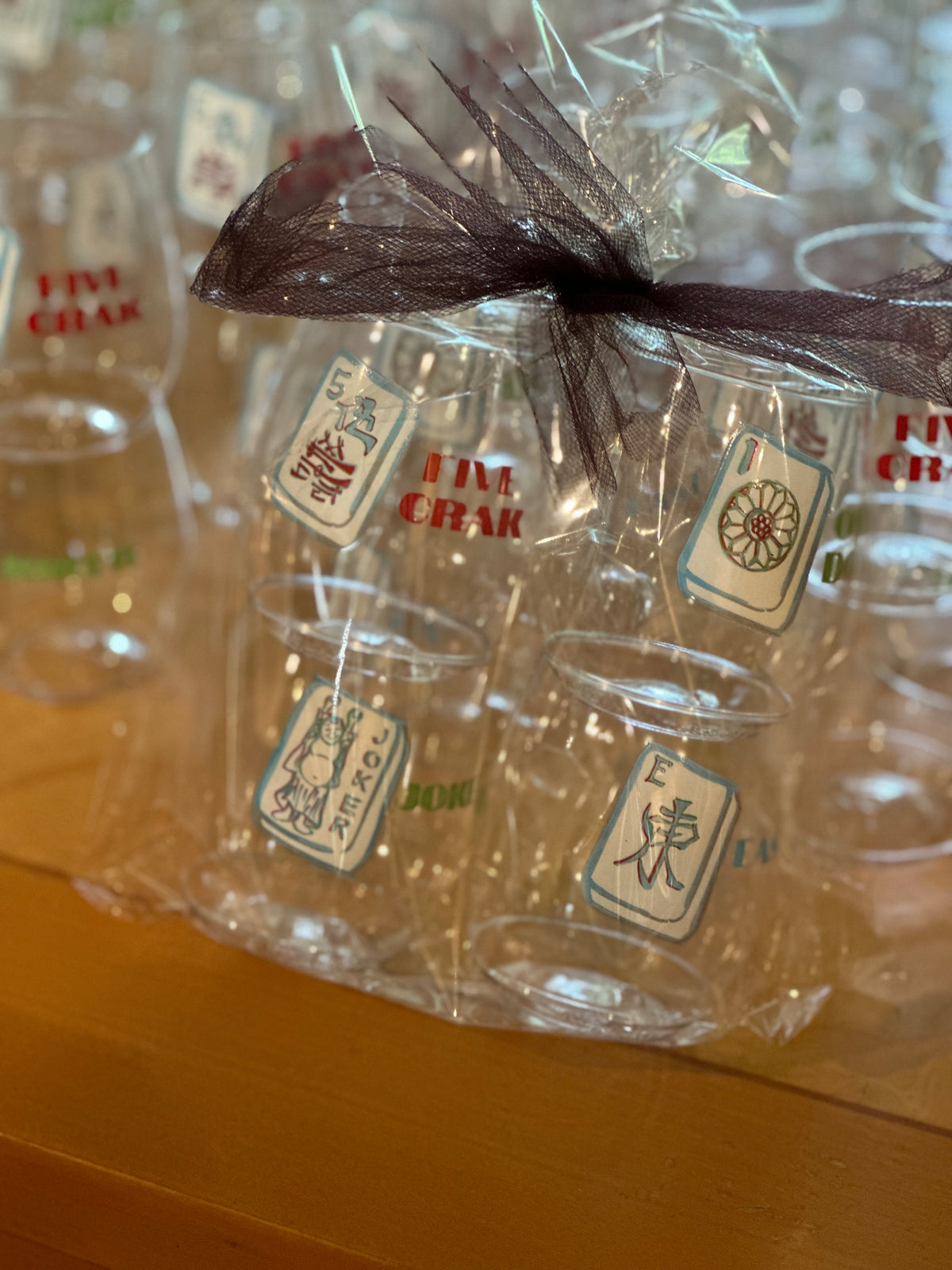 Series 2 - Mah Jongg Themed Set of Four Tile Stemless Wine Cups - Recycled Plastic Drinkware
