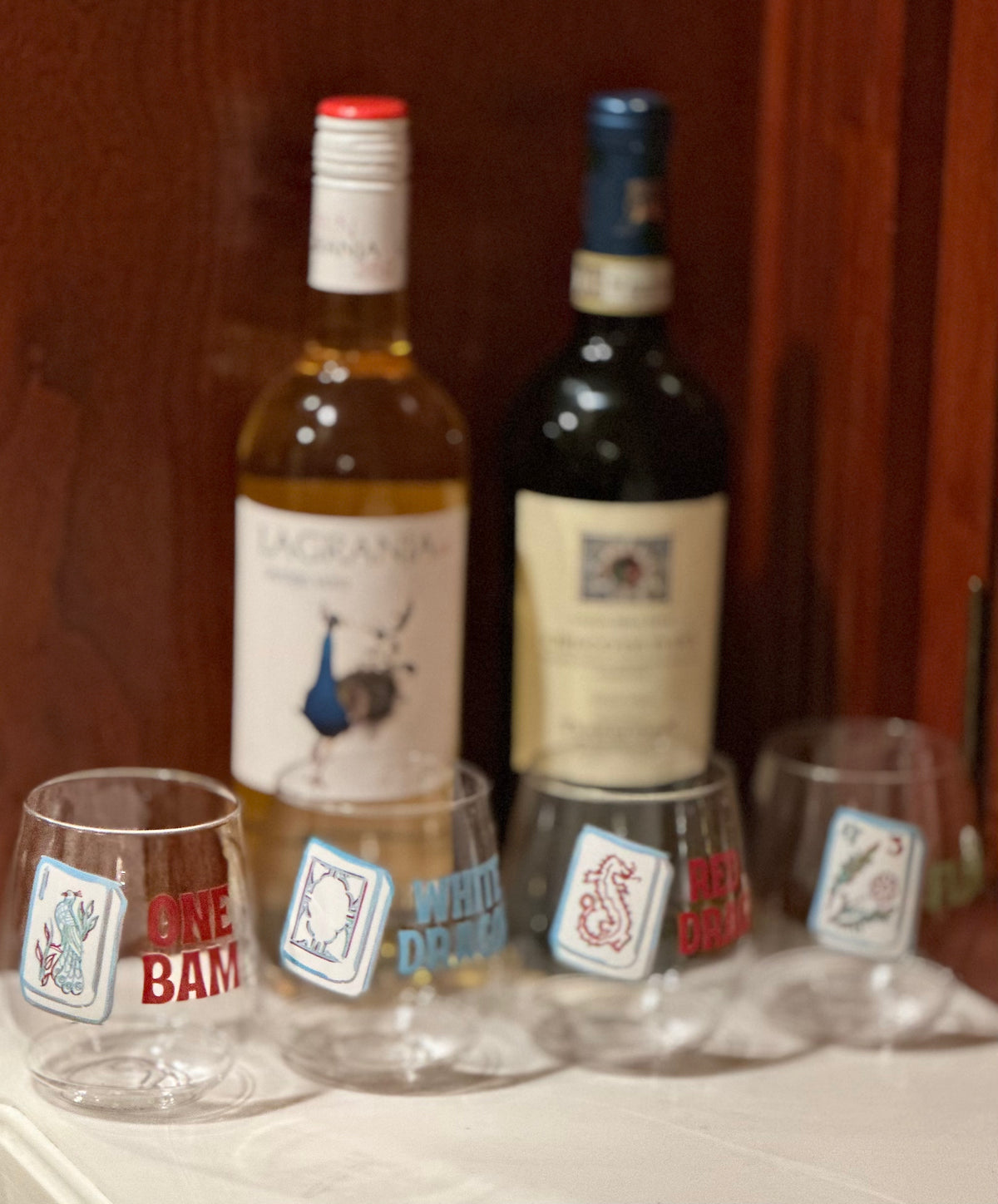 Mah Jongg Themed Set of Four Tile Stemless Wine Cups - Recycled Plastic Drinkware