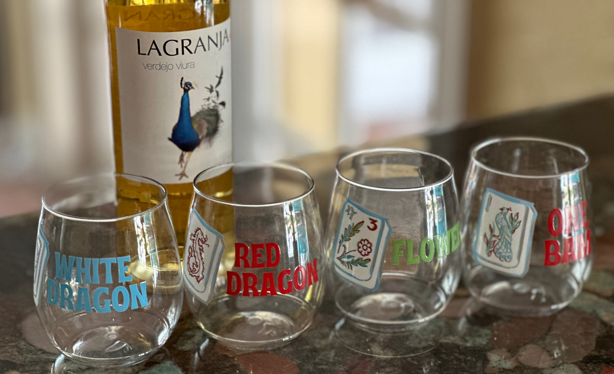 Mah Jongg Themed Set of Four Tile Stemless Wine Cups - Recycled Plastic Drinkware