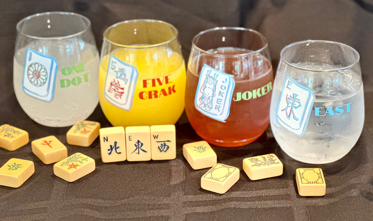 Series 2 - Mah Jongg Themed Set of Four Tile Stemless Wine Cups - Recycled Plastic Drinkware