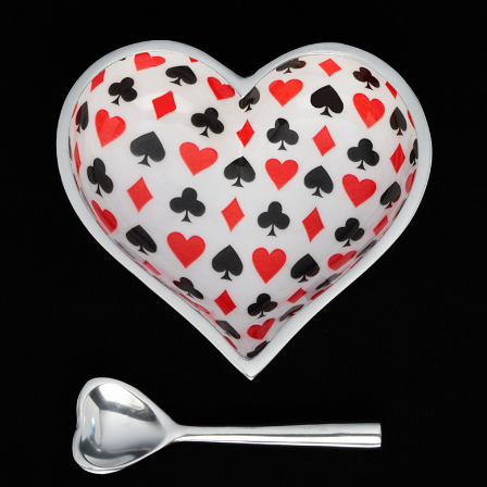 Canasta Poker Playing Cards Heart Shaped Bowl and Heart Spoon