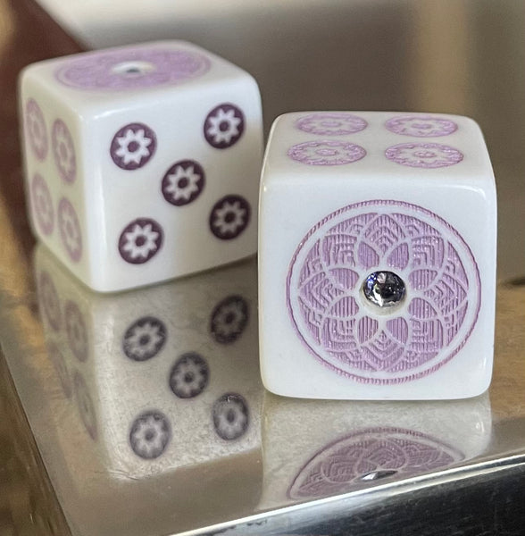 Bling & Shine Tanzanite to benefit Alzheimer's - one pair 19 mm white dice with purple & tanzanite stone