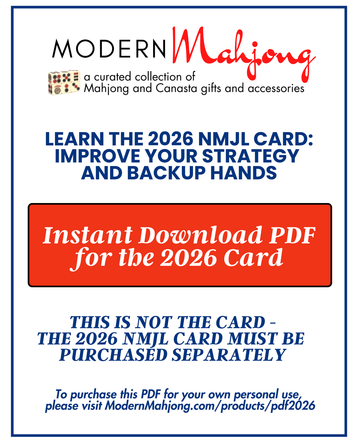 Instant Download: CARD NOT INCLUDED! Printable PDF Learn the 2026 National Mah Jongg League Card  - NON REFUNDABLE - CARD MUST BE PURCHASED SEPARATELY, THIS IS NOT THE CARD