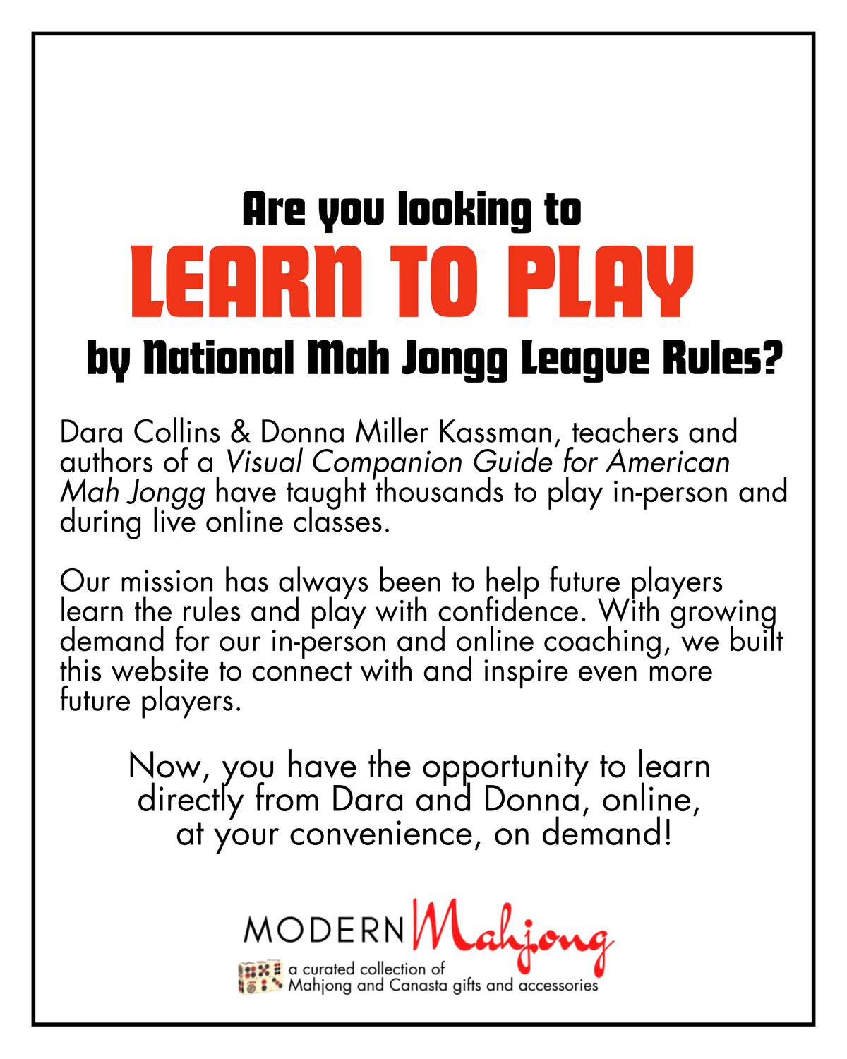 Learn to Play American Mah Jongg by National Mah Jongg League Rules On Demand