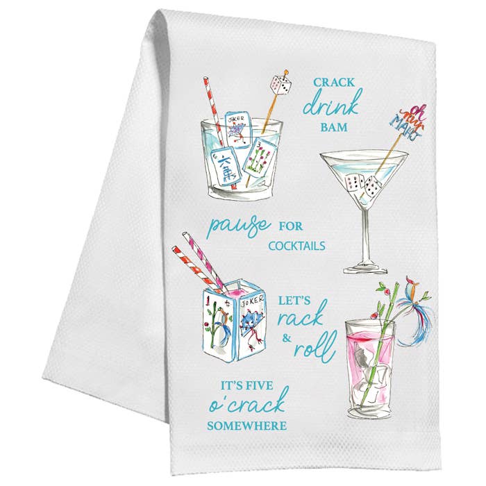 Handpainted Mahjong Cocktails Kitchen Towel