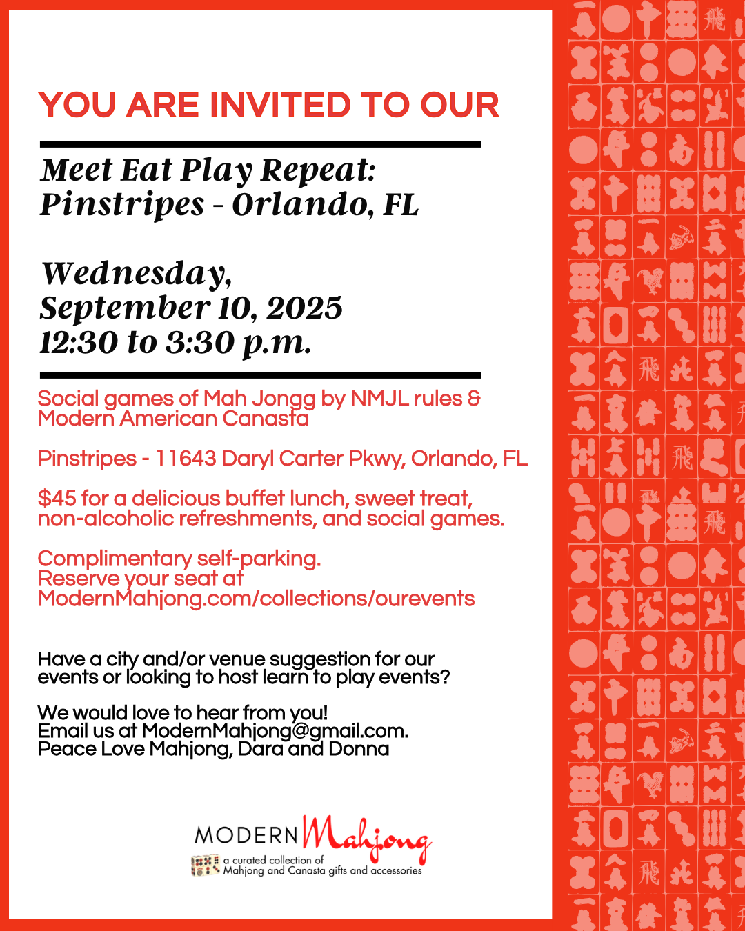 September 10, 2025 Meet Eat Play Repeat at Pinstripes Orlando, FL