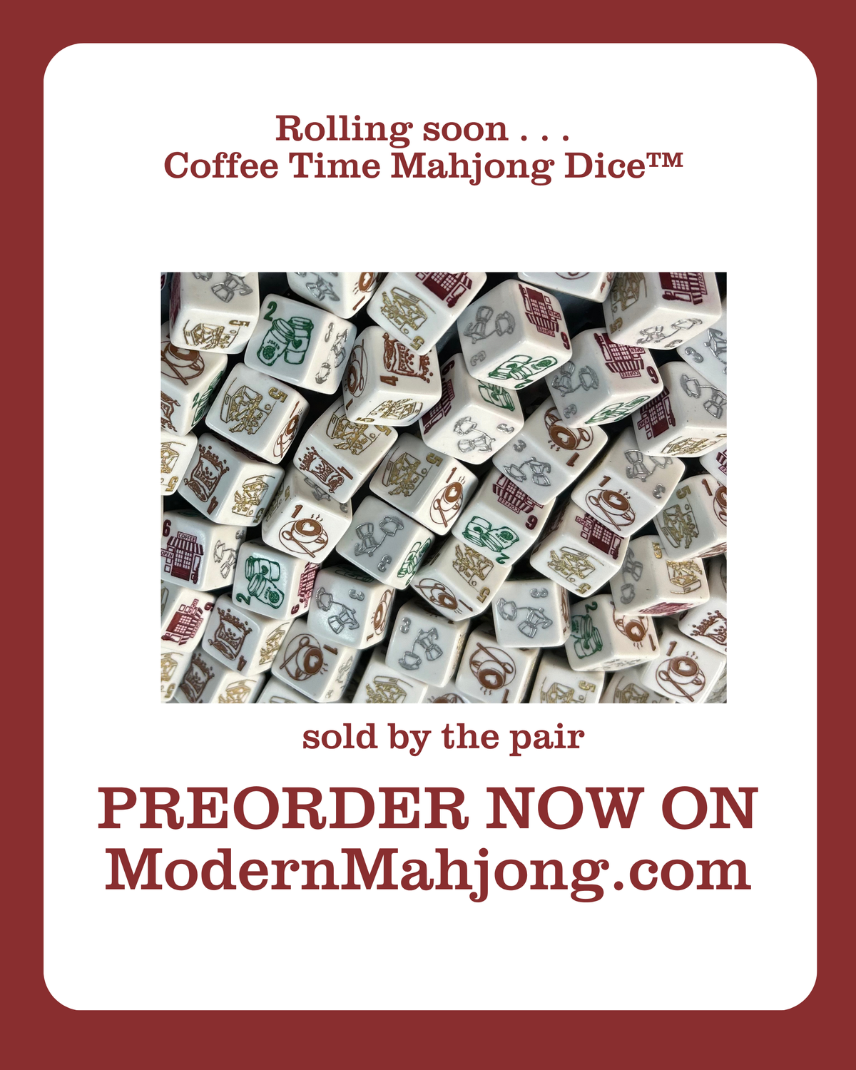 PREORDER - Coffee Time Mahjong Dice™ - One Pair of 19mm white Mahjong Dice™