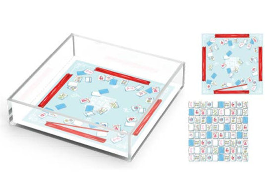 Mahjong Table and Mahjong Tiles Acrylic Tray 6" x 6"