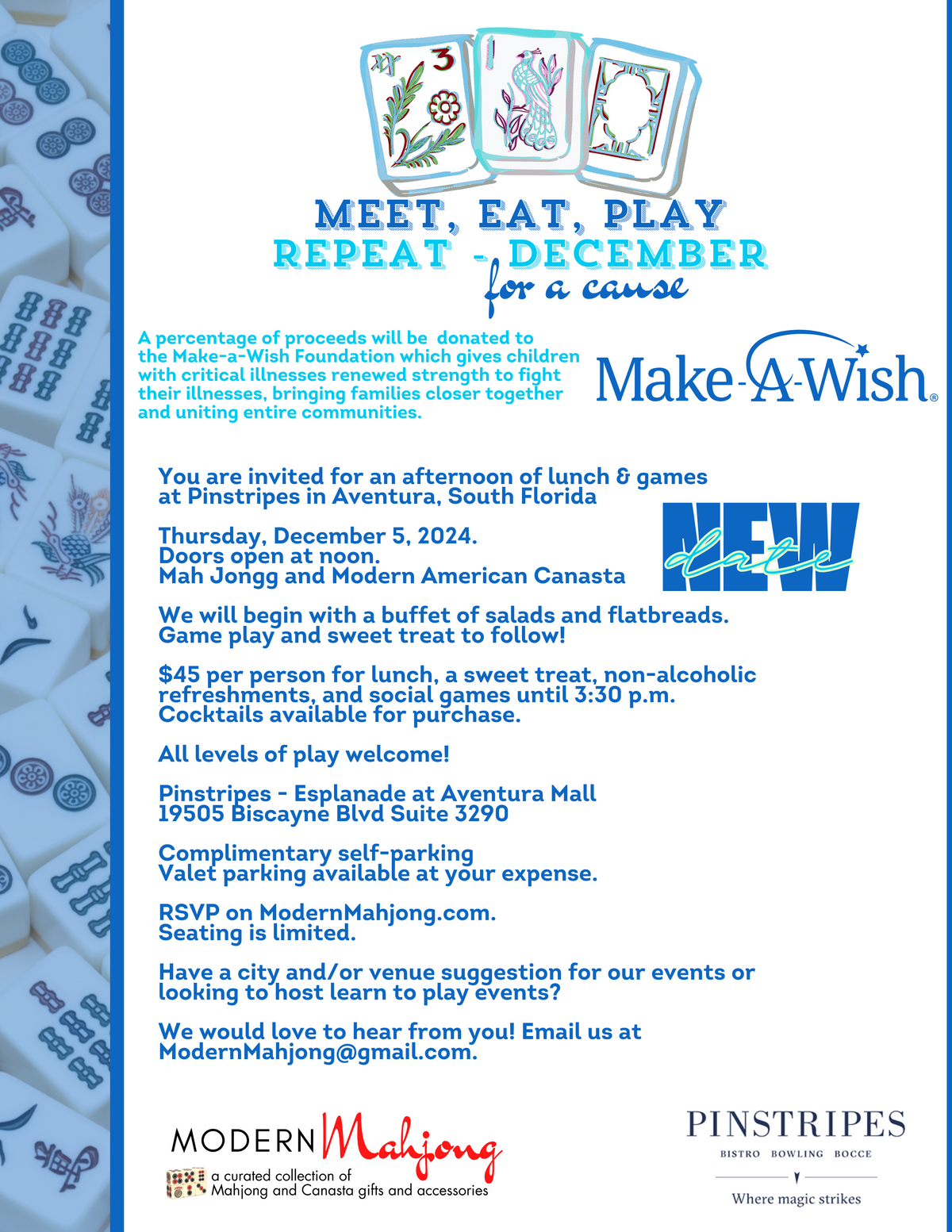 Thursday, December 5, 2024: Meet Eat Play Repeat at Pinstripes (Esplanade at Aventura Mall)