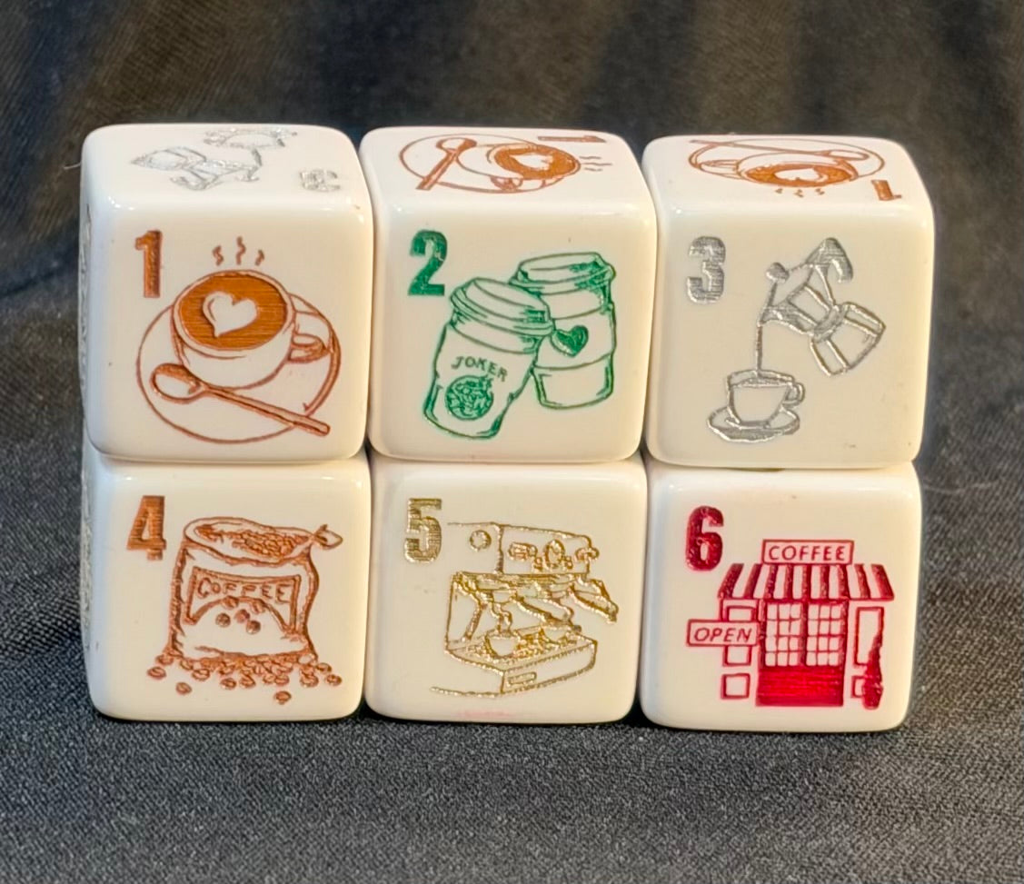 Coffee Time Mahjong Dice™ - One Pair of 19mm white Mahjong Dice™