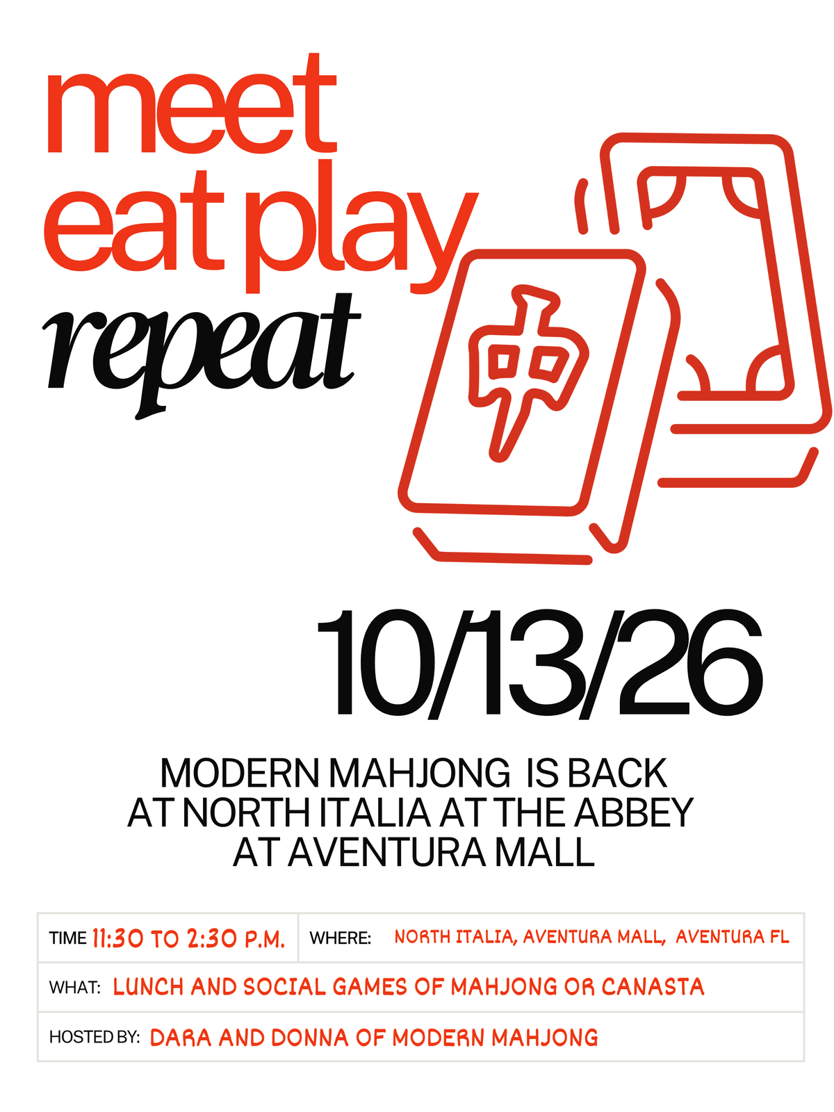 October 13, 2026 Meet Eat Play Repeat at NORTH ITALIA - The Abbey at Aventura Mall
