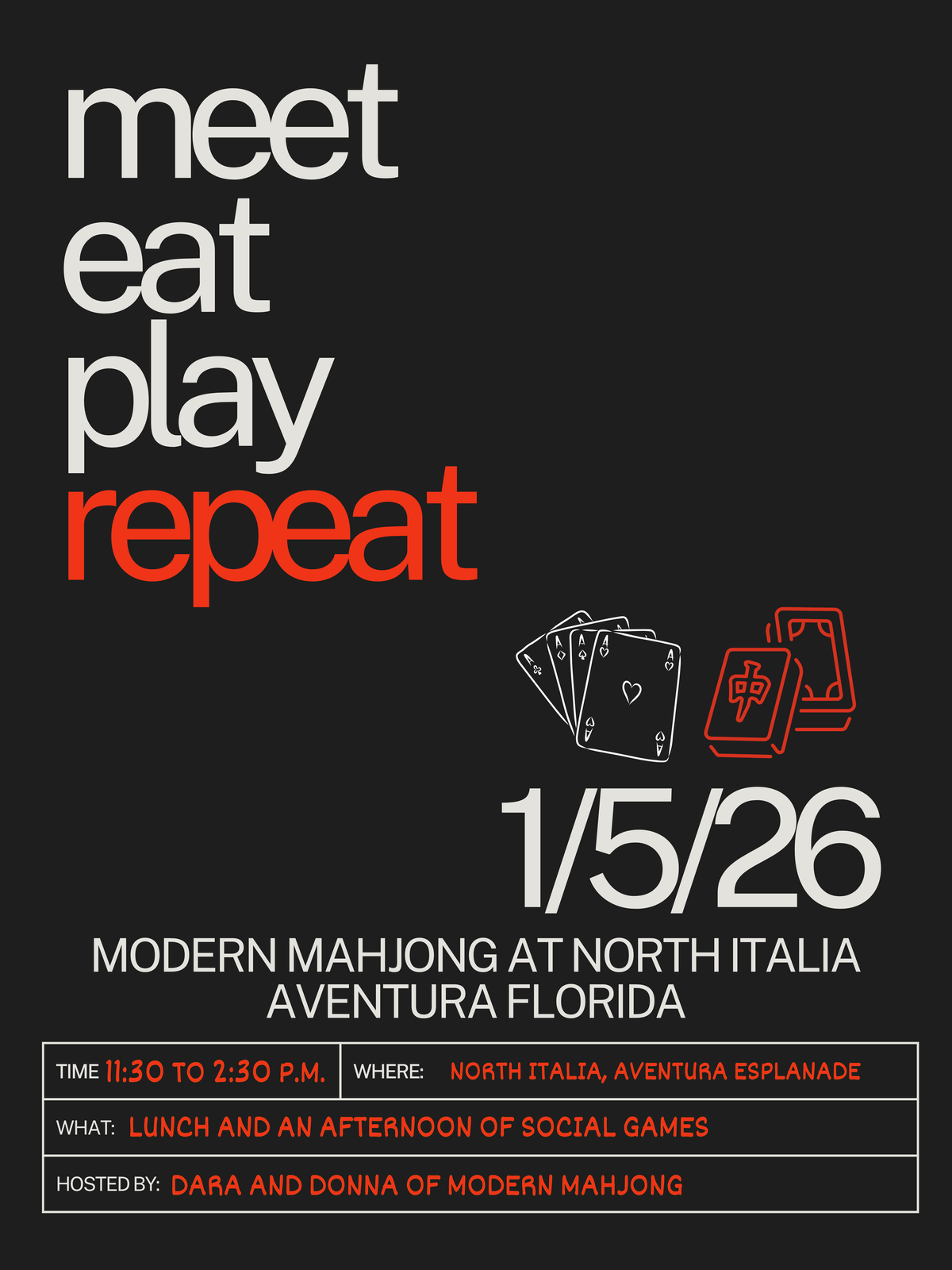 January 5, 2026: Meet Eat Play Repeat at NORTH ITALIA (Esplanade at Aventura Mall)