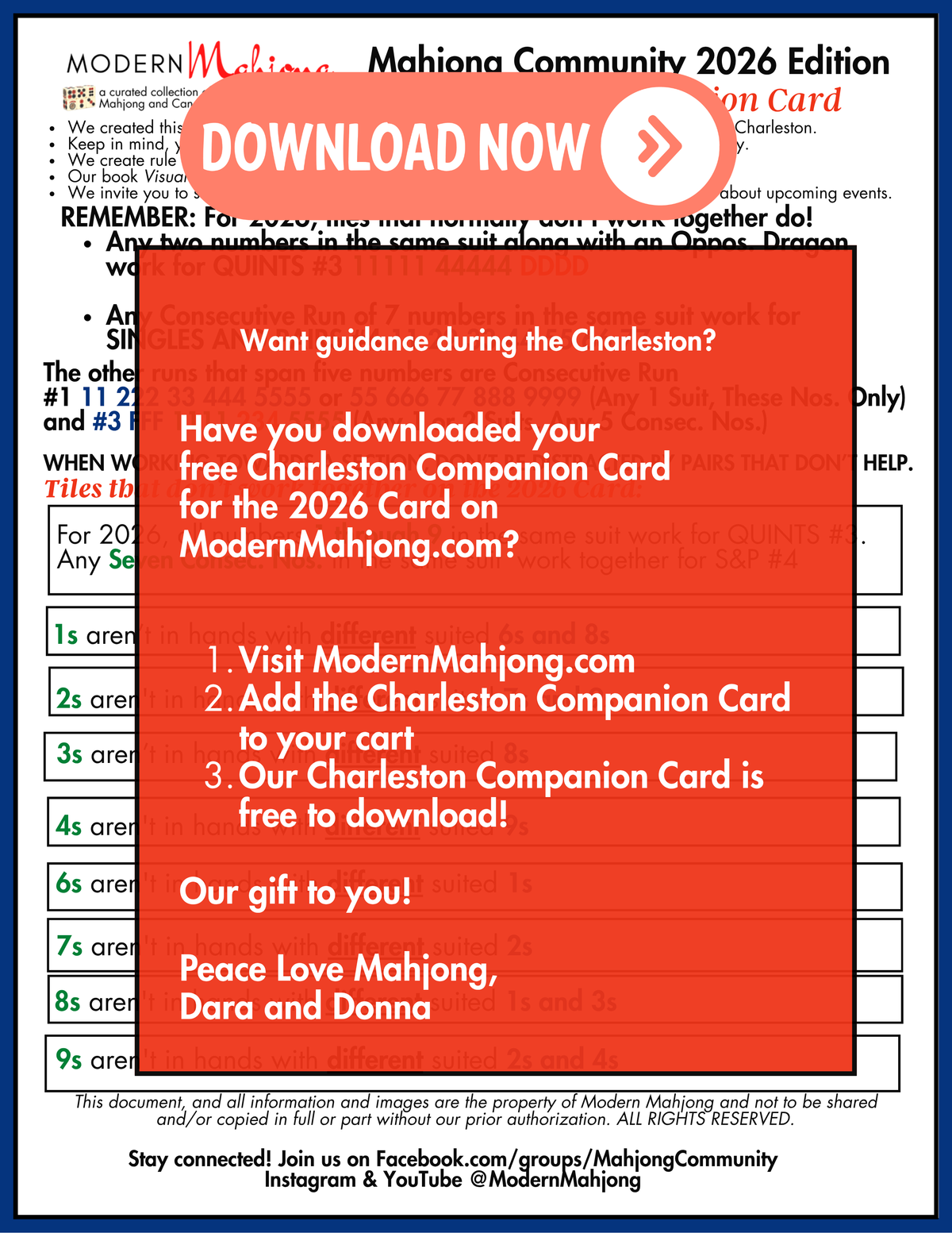 2026 Charleston Companion Card - Free Updated 2026 Companion from Modern Mahjong