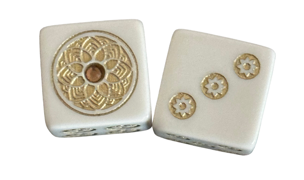 Gold Rush Bling - one pair 19 mm white dice with gold & smoke topaz stone