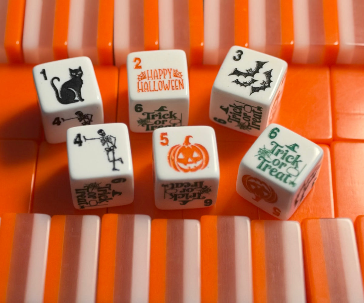 Trick or Treat in White - One pair of our Halloween Mahjong Dice™ Holiday Collection