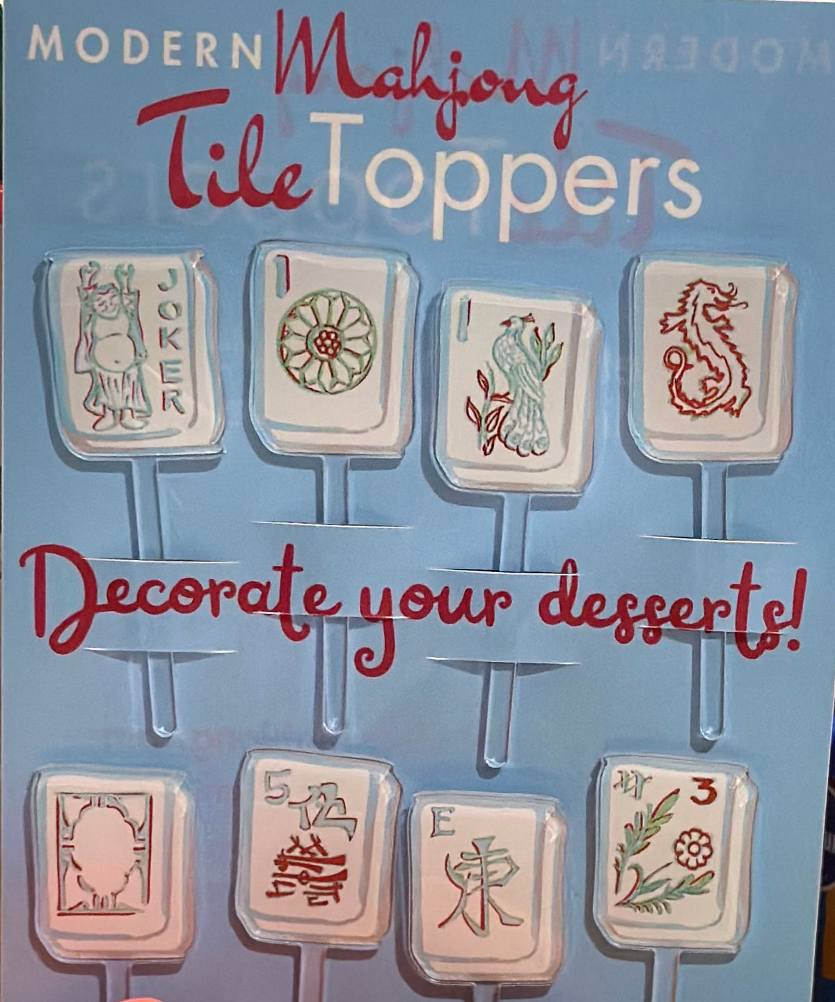 Modern Mahjong Tile Toppers for cakes, cupcakes, dessert, charcuterie (set of 8)