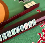 Dark Wood Mahjong Racks with Wood Pushers - Set of 4