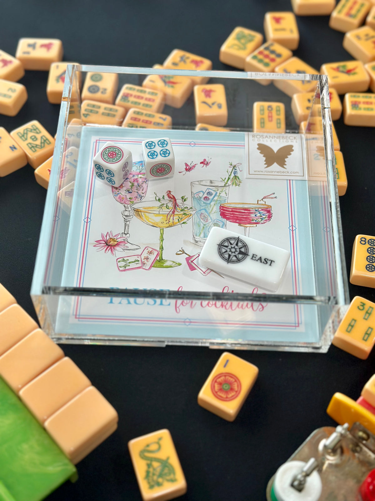 Pause For Cocktails Mahjong Cocktails Acrylic Tray 6" x 6"