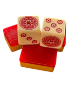 Red Hot Bling - one pair 19 mm ivory color dice with red and red stone