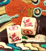 2024 - Year of the Dragon Mahjong Dice™  - Red Dragon - one pair of 19 mm ivory color dice