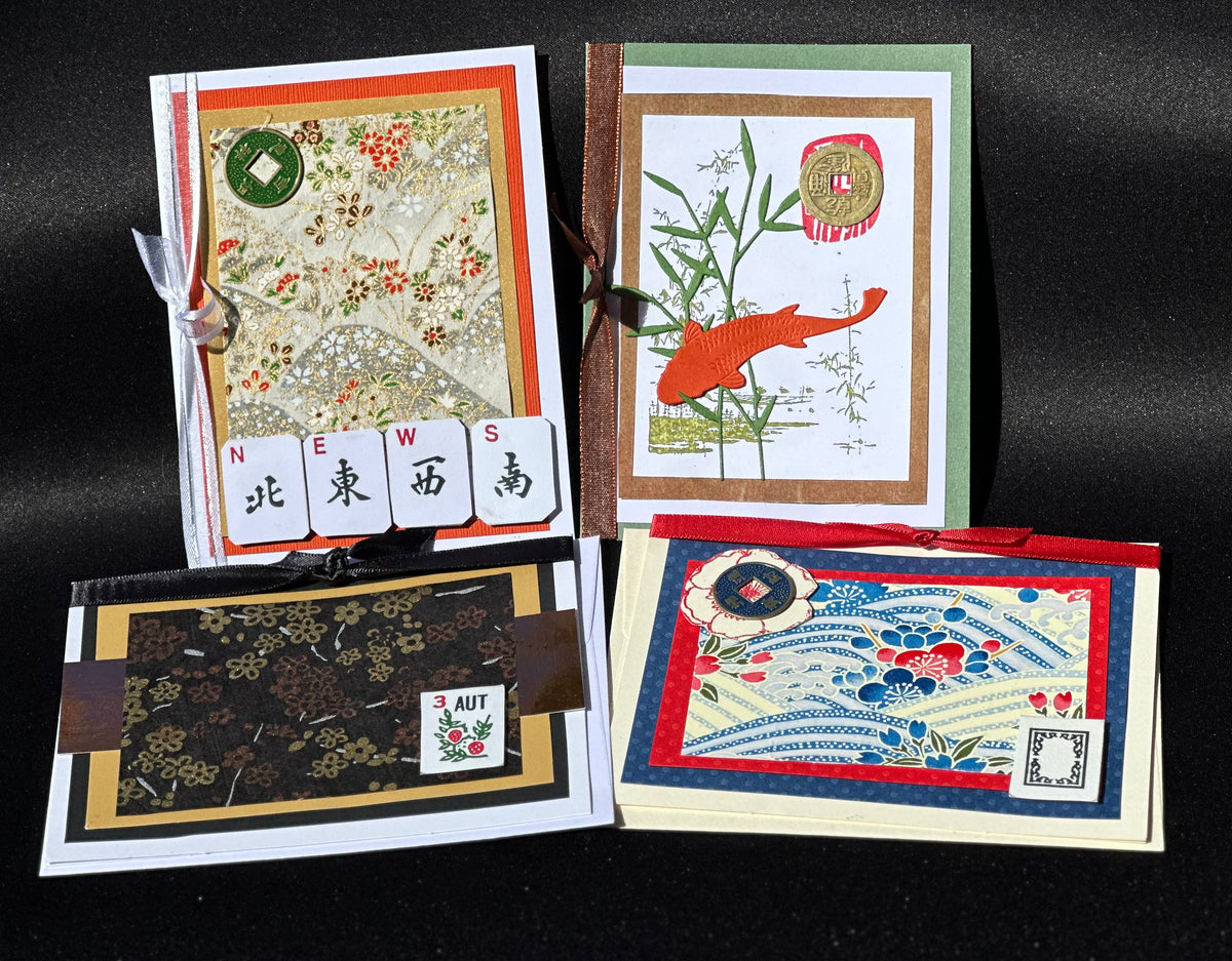 Handmade/Handcrafted Multimedia Mahjong Note Cards (notecard) Series One and Series Two (Made in the USA)