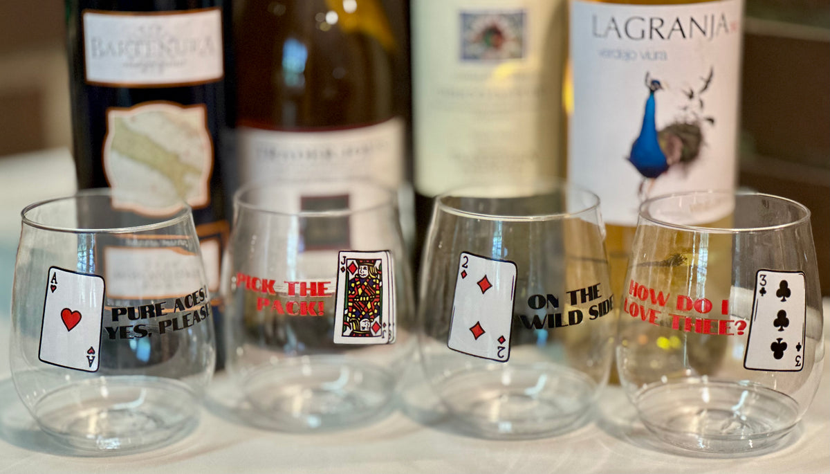 Canasta Themed Set of Four Tile Stemless Wine Glasses - Recycled Plastic Drinkware