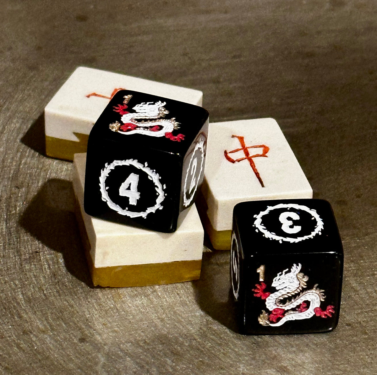 2024 - Year of the Dragon Mahjong Dice™  - White Dragon - one pair of 19 mm black dice