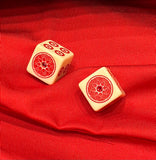 Red Hot Bling - one pair 19 mm ivory color dice with red and red stone