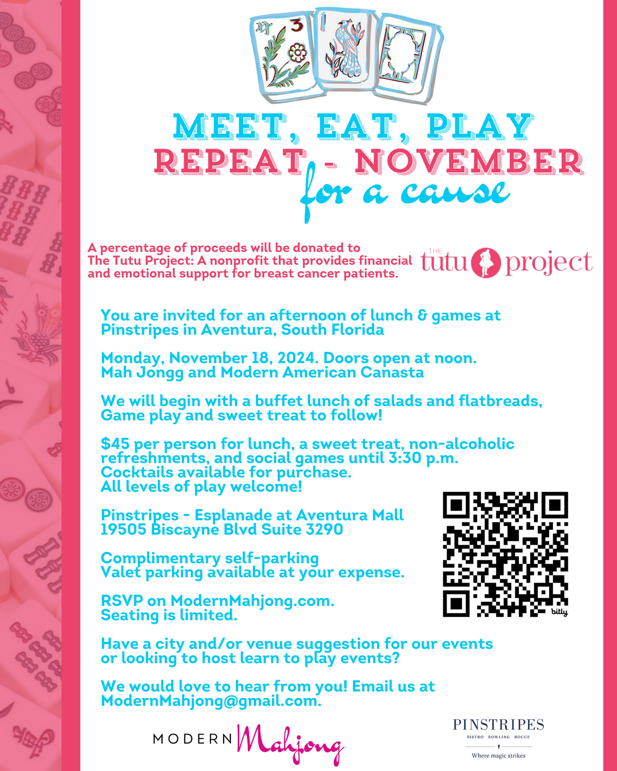 November 18, 2024: Meet Eat Play Repeat at Pinstripes (Esplanade at Aventura Mall)