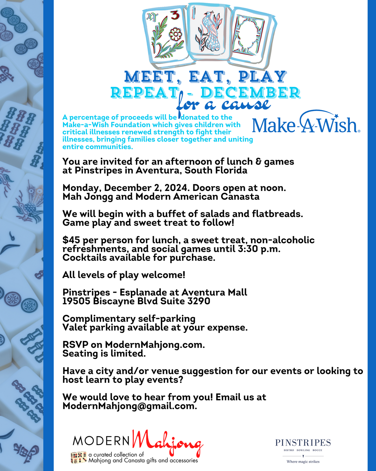 December 2, 2024: Meet Eat Play Repeat at Pinstripes (Esplanade at Aventura Mall)