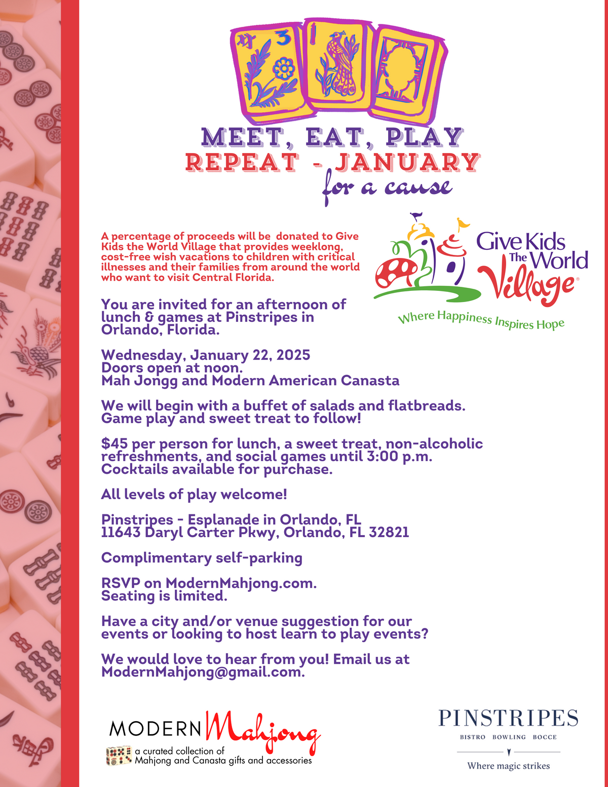 January 22, 2025: Meet Eat Play Repeat at Pinstripes ORLANDO, FLORIDA