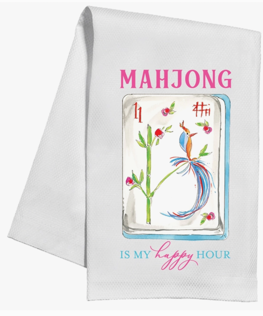 Mahjong Is My Happy Hour Handpainted Design Kitchen Towel