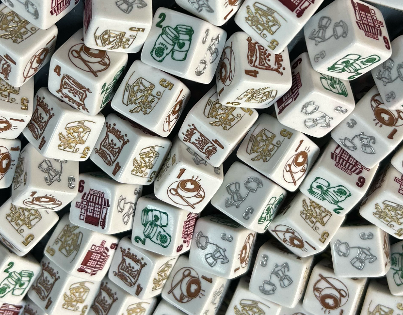 PREORDER - Coffee Time Mahjong Dice™ - One Pair of 19mm white Mahjong Dice™
