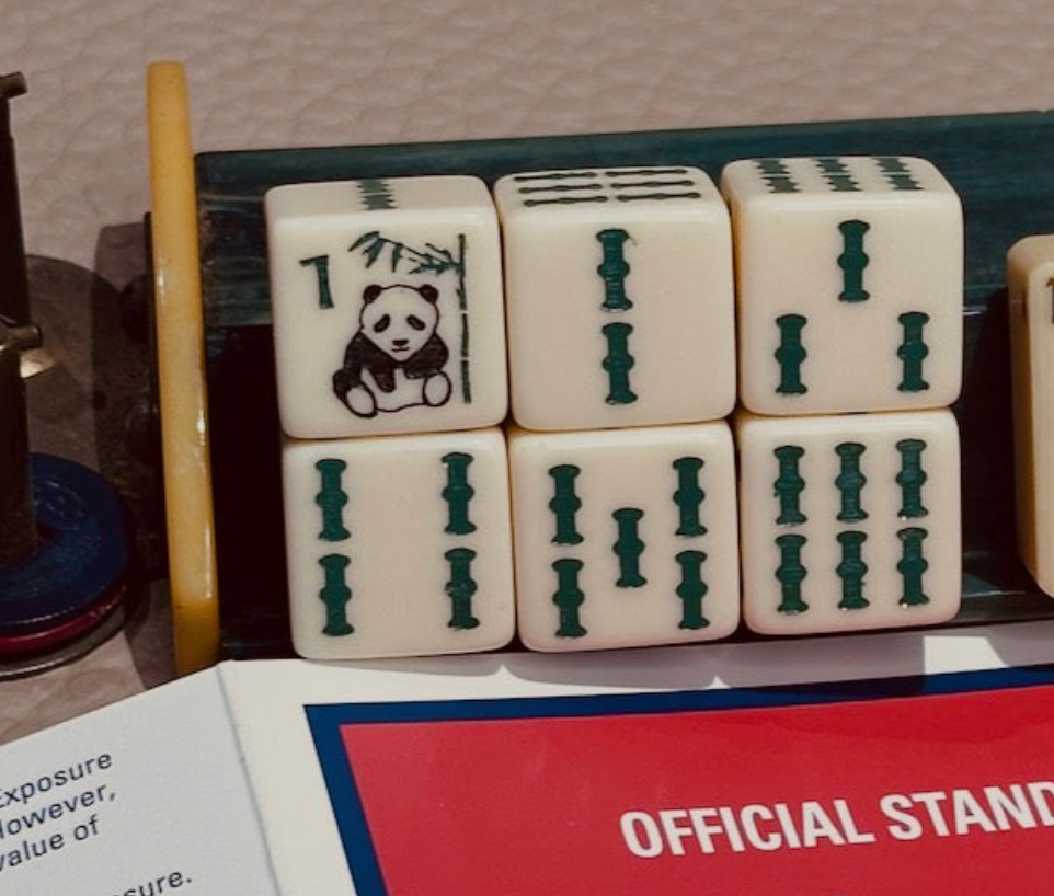 Panda Bear Bamboo - one pair of slightly larger 19 mm ivory dice with panda bear and bam designs