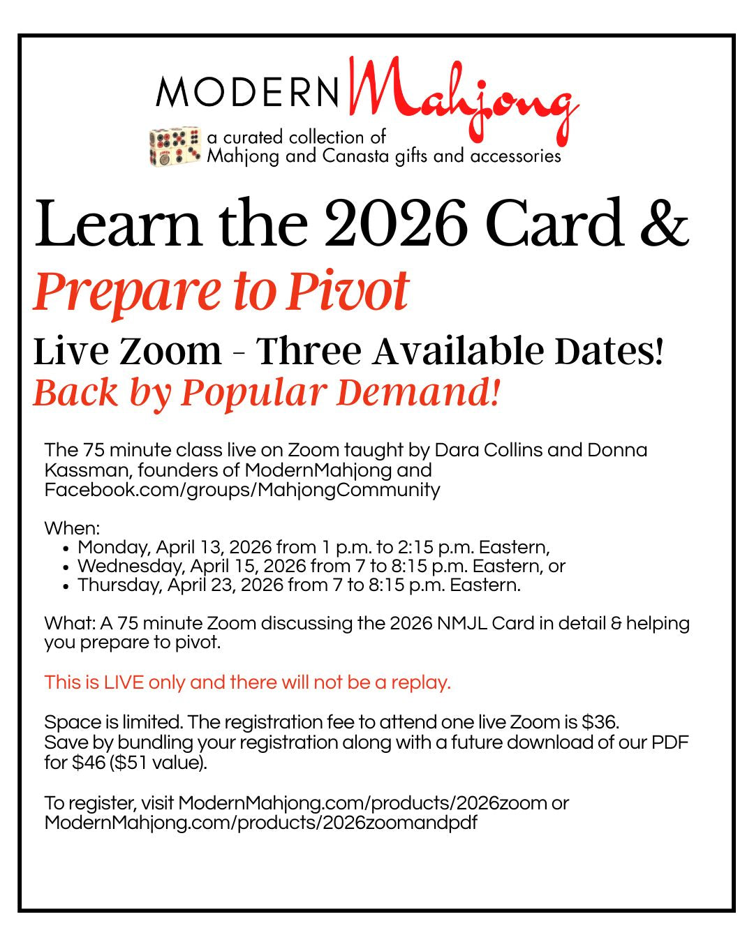 (Zoom and PDF) 2026 Card ZOOM Online Class: Learn the Card and Prepare to Pivot - Live Only