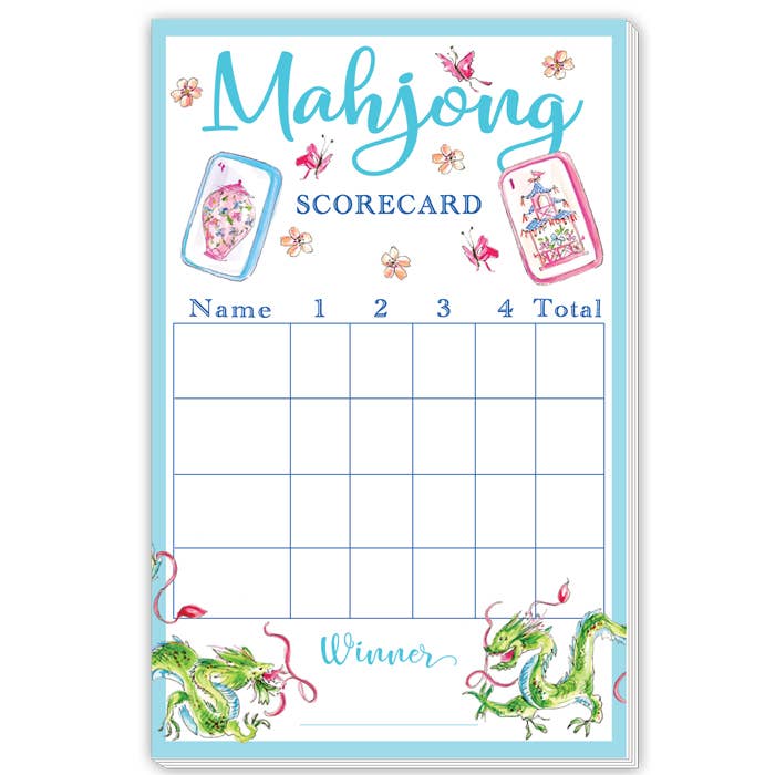 Mahjong Scorecard Scoresheet Pad Butterflies Dragons Large Notepad