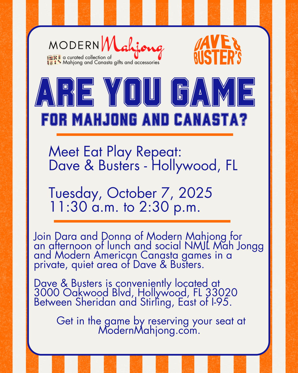 October 7, 2025: Meet Eat Play Repeat at Dave & Busters Hollywood, FL