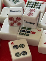 Customized Pair of Mahjong Dice - 19 mm white with black and red designs