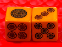 Bakelite limited edition Mahjong Dice - engraved & hand painted designs on vintage Bakelite