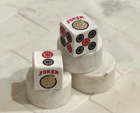 Jumbo Golden Joker  - one pair of Jumbo 25mm white dice with red, black and golden accents