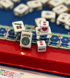 Customized Pair of Mahjong Dice - 19 mm white with black and red designs