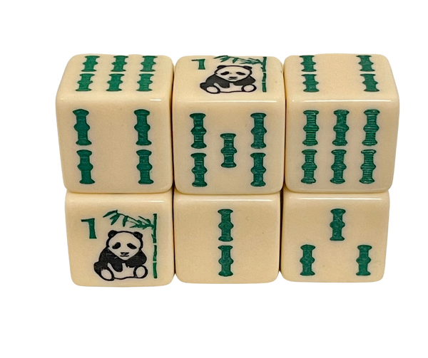 Panda Bear Bamboo - one pair of slightly larger 19 mm ivory dice with panda bear and bam designs