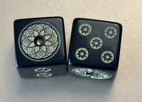 Midnight Gold Bling - one pair 19 mm black dice with gold & smoke topaz stone