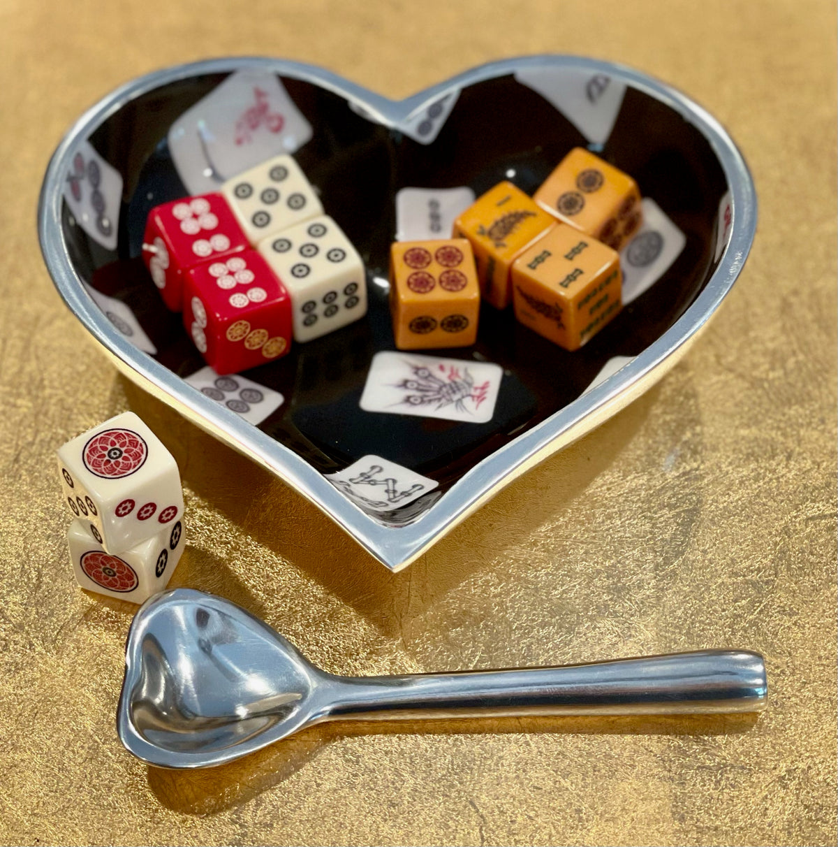 Mah Jongg Tile Heart Shaped Bowl and Heart Spoon