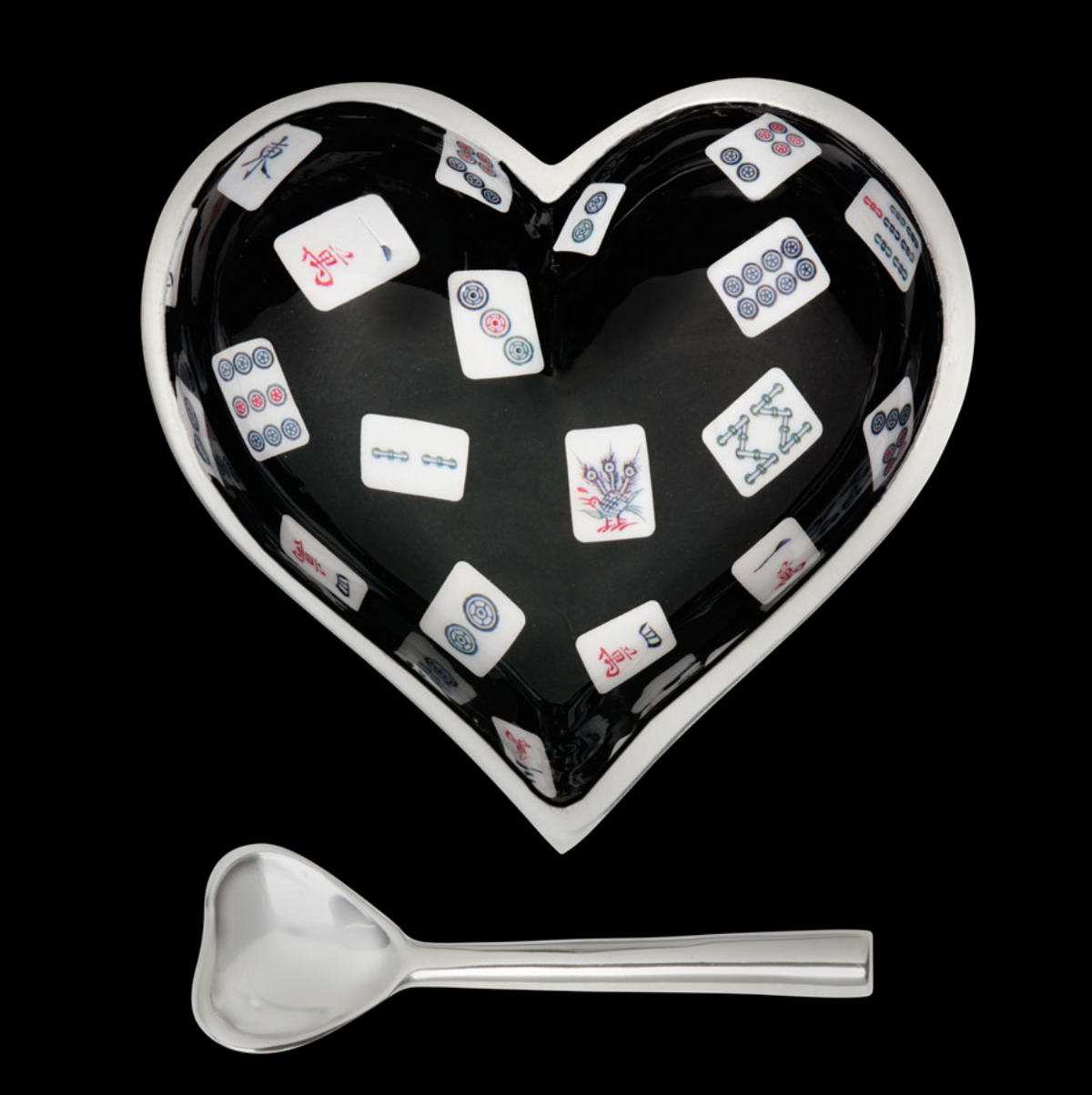 Mah Jongg Tile Heart Shaped Bowl and Heart Spoon