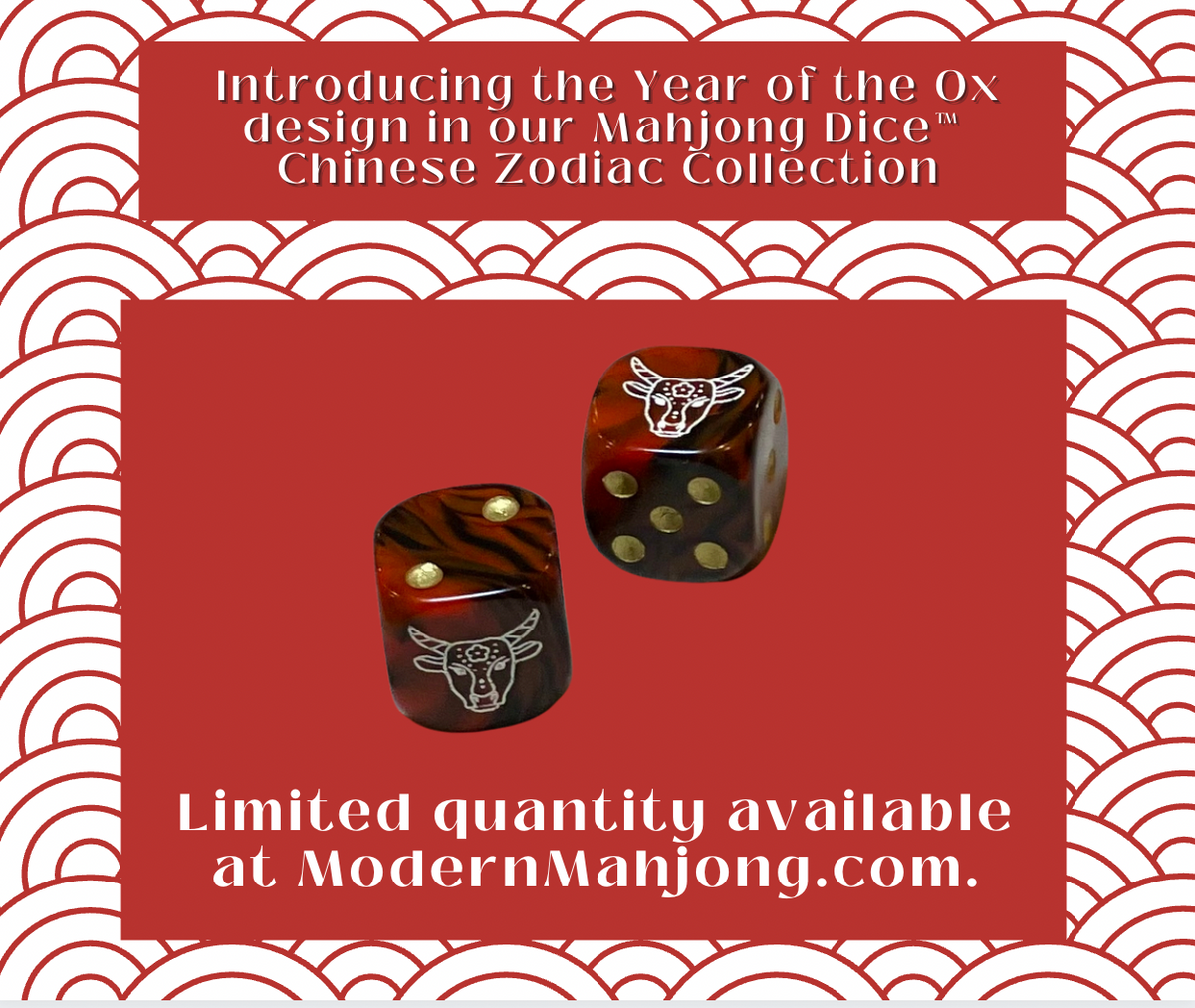 Year of the Ox Mahjong Dice™  - one pair of 16 mm dice