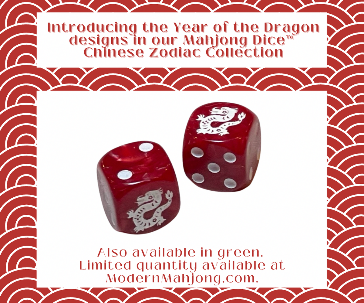 Year of the Dragon Mahjong Dice™  - one pair of Red Dragon 16 mm dice